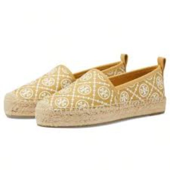 NIB TORY BURCH T MONOGRAM PLATFORM ESPADRILLE Sand Buff - Picture 2 of 4
